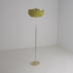 Hans-Agne Jakobsson Floor Lamp Model G100, Brass & Green Fringes, Markaryd 1960s