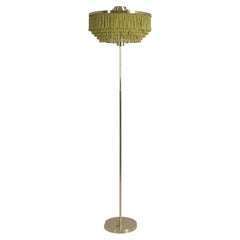 Hans-Agne Jakobsson Floor Lamp Model G100, Brass & Green Fringes, Markaryd 1960s
