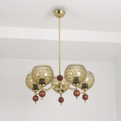 Vintage Design Chandelier in Brass, Teak, & Glass, Finland 1980s
