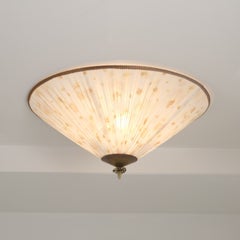 Vintage Flush Mount with Brass & Pleated Fabric, Itsu Finland 1950s