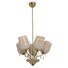 Lampada di design finlandese di metà secolo in ottone e vetro, Saariston Valaisin Oy, anni '1950