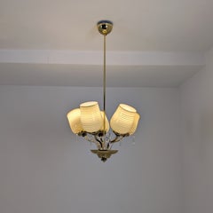 Lampada di design finlandese di metà secolo in ottone e vetro, Saariston Valaisin Oy, anni '1950