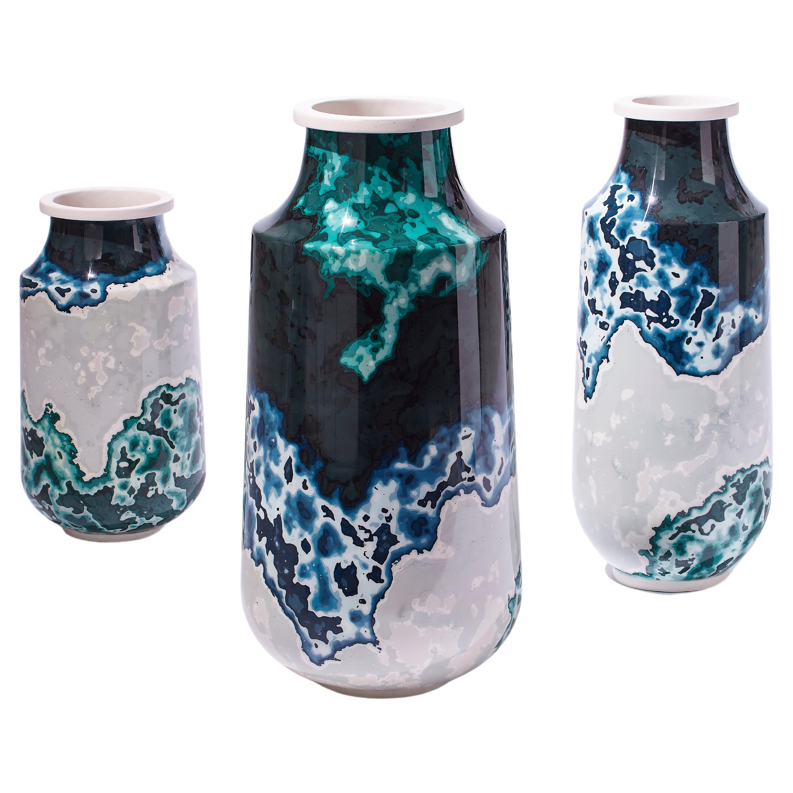 Cloud Stone, Set of 3Contemporary Vases / Vessels in Blue & Green by Nic Parnell