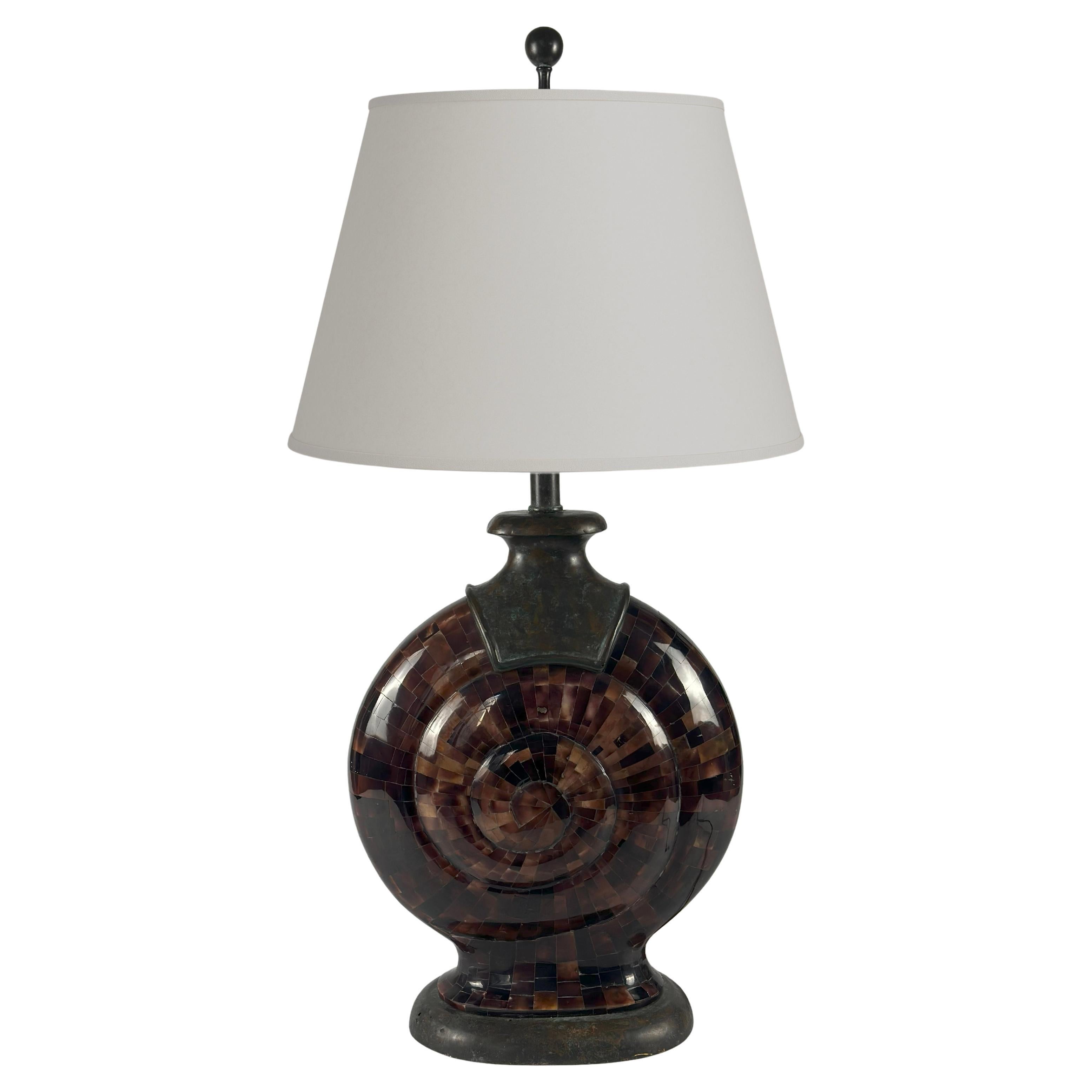 Maitland-Smith Pen Shell and Patinated Bronze Snail Table Lamp, c. 1980s