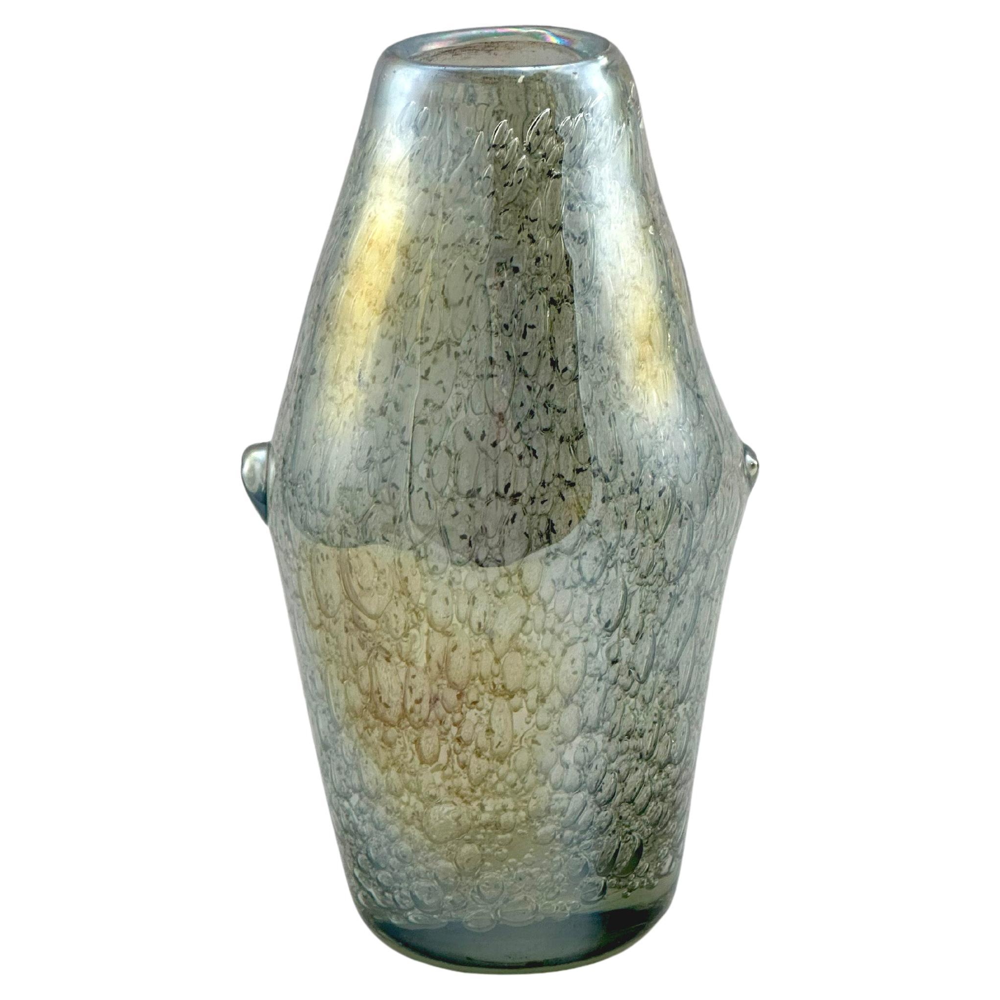 Iridescent Murano-Style Freeform Glass Vase with Efeso Bubble Effect circa 1970s For Sale