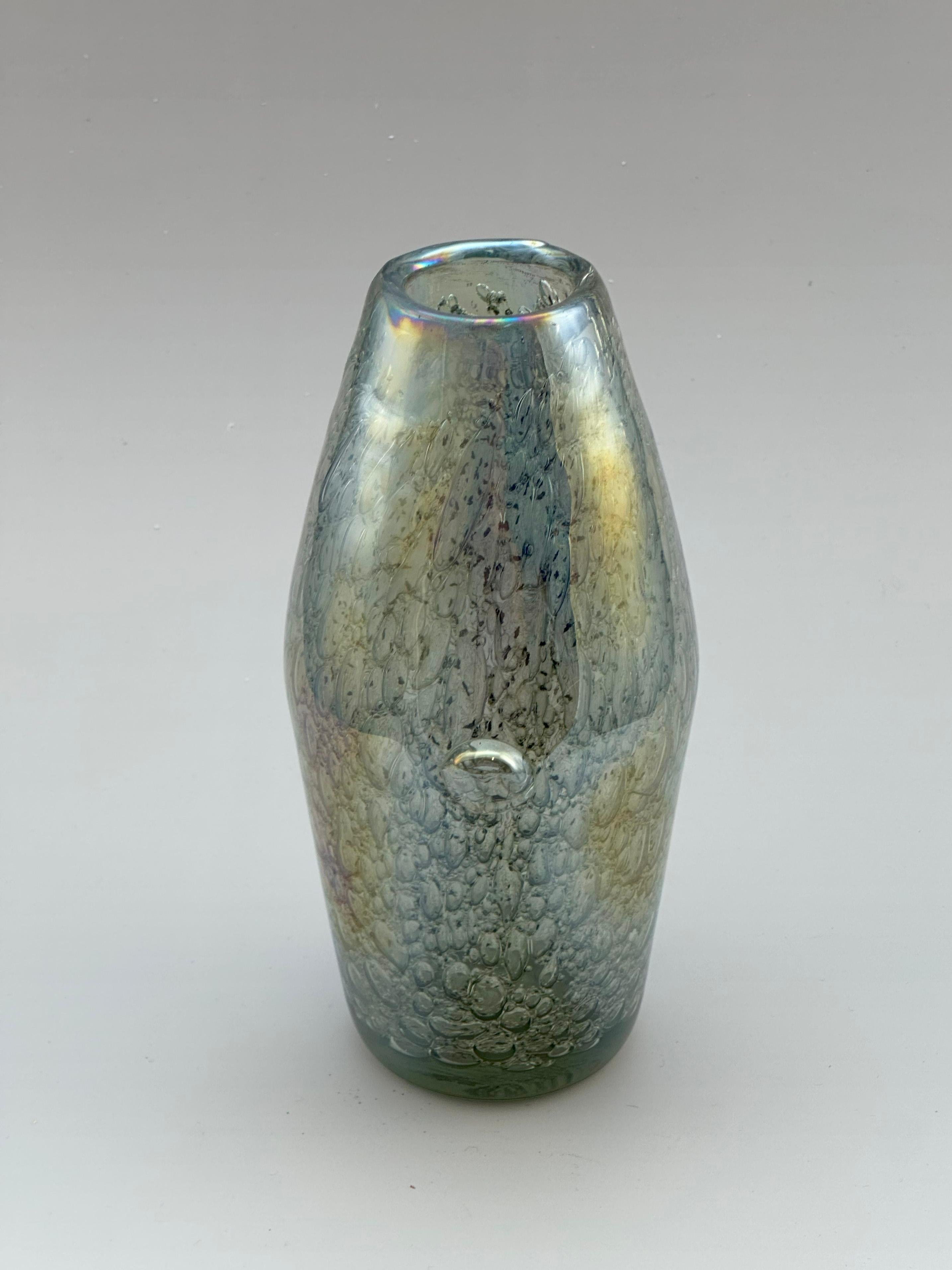 Late 20th Century Iridescent Murano-Style Freeform Glass Vase with Efeso Bubble Effect circa 1970s For Sale