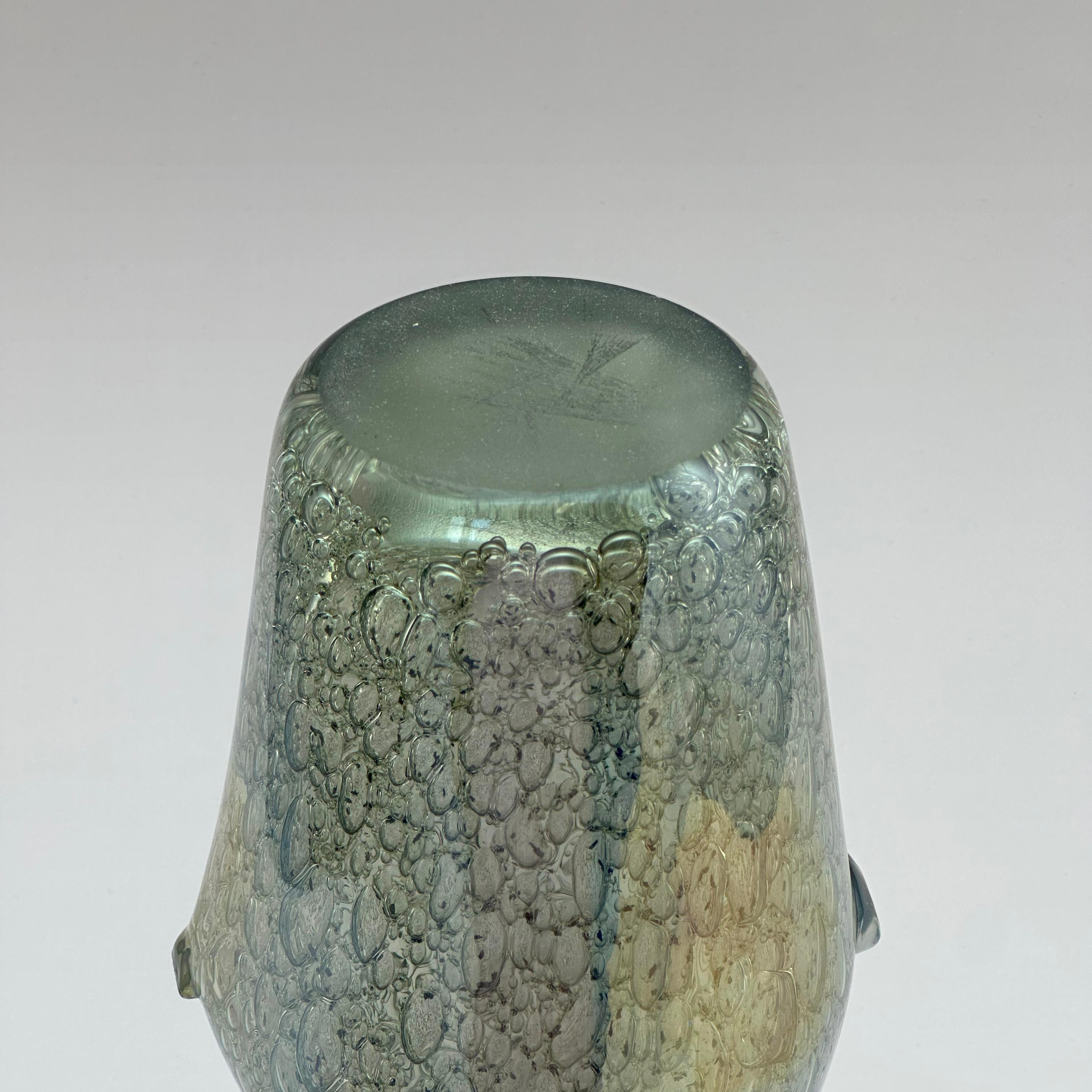 Iridescent Murano-Style Freeform Glass Vase with Efeso Bubble Effect circa 1970s In Good Condition For Sale In Glasgow, GB