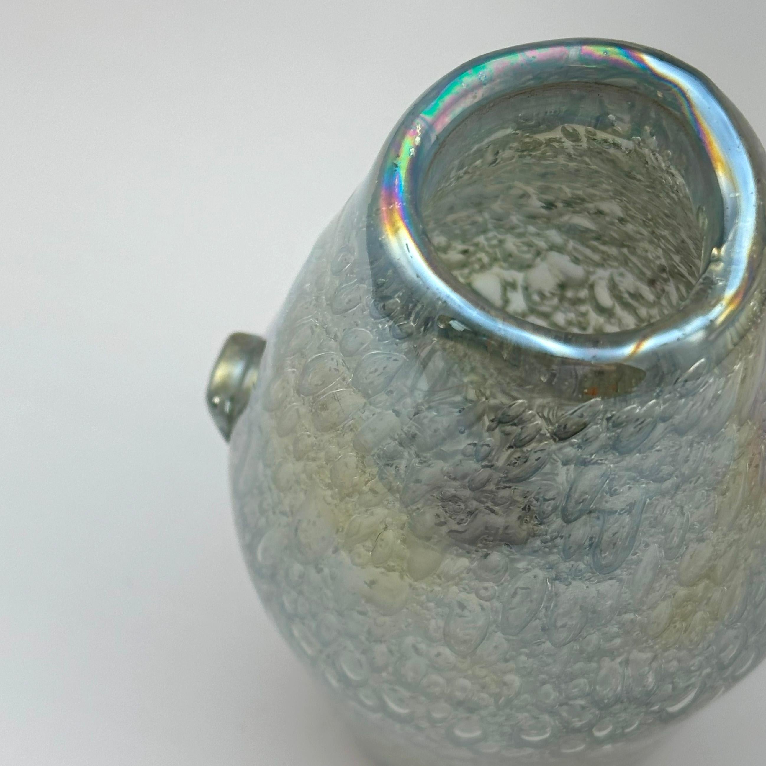 Art Glass Iridescent Murano-Style Freeform Glass Vase with Efeso Bubble Effect circa 1970s For Sale