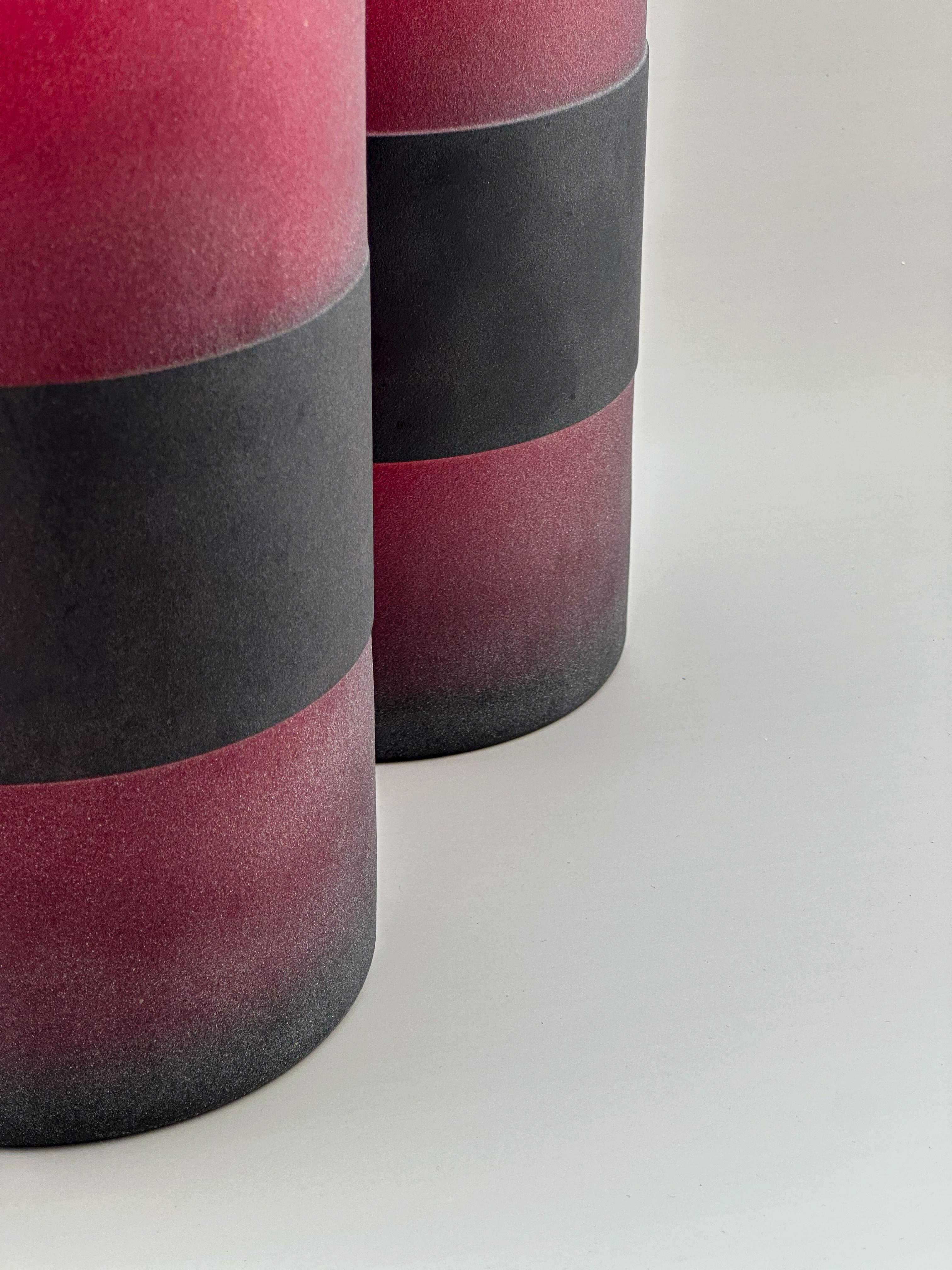 Etched Pair Modern Murano Red Scavo Glass Bottles, Attributed to Cenedese, Italy, 1990 For Sale