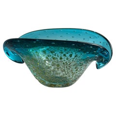 Bol à palourdes en verre de Murano turquoise par Archimede Seguso, Italie, années 1960