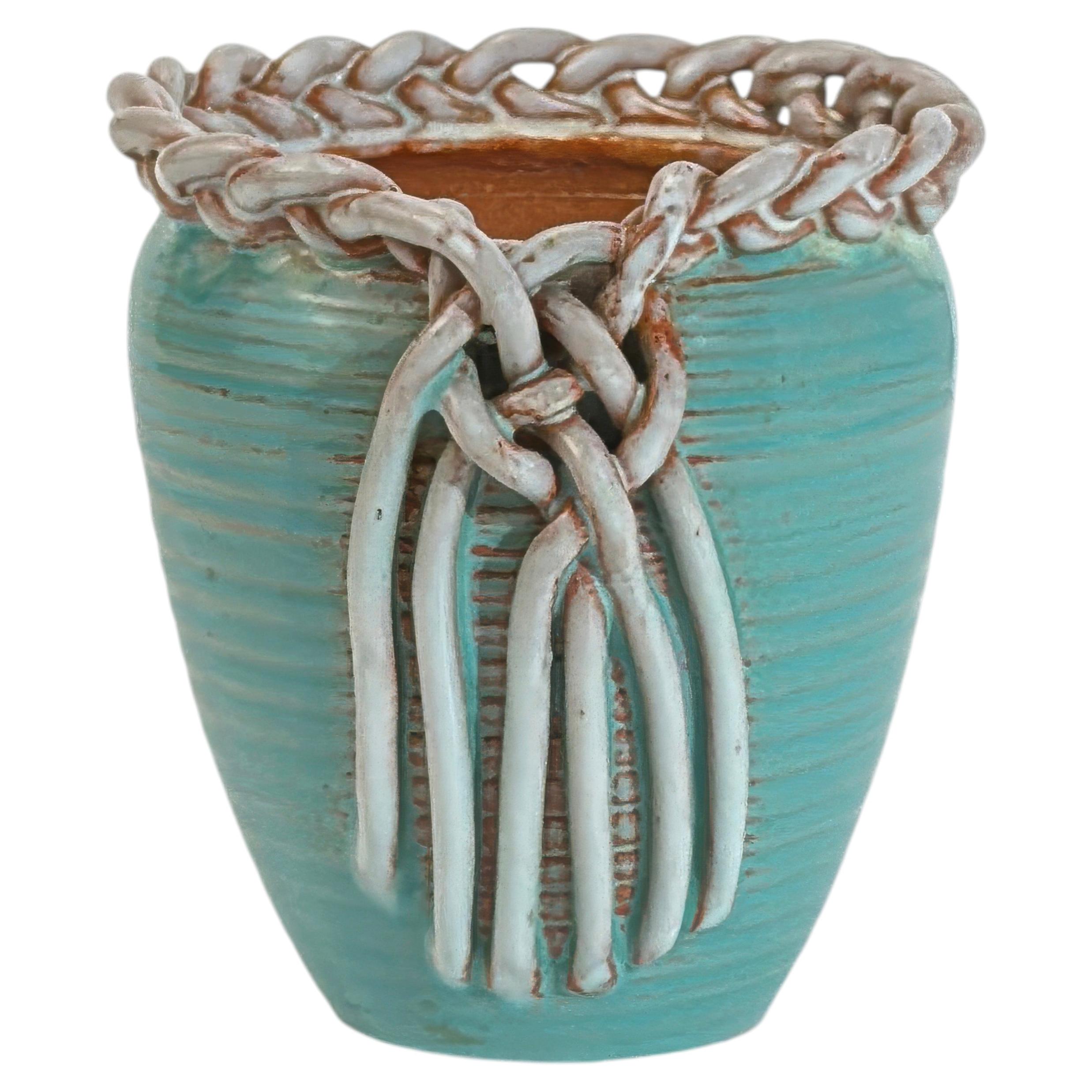 Alexandre de Wemmel Turquoise Ceramic Vase, Belgium, 1950s For Sale