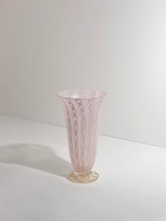 Trompetenvase aus Murano-Glas in Rosa von Zanfirico und Latticino, Italien, 1950er Jahre
