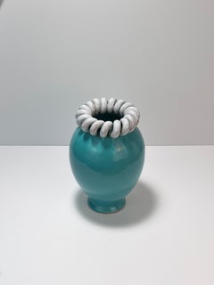 Turquoise Glazed Belgian Ceramic Urn Vase, Mid-20th Century