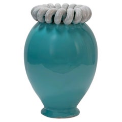 Vase-urne en céramique belge à glaçure turquoise, milieu du XXe siècle