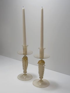 Par de candelabros de cristal de Murano, opalino y oro «Polveri», Gabbiani, Italia