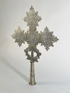 Large Ethiopian Coptic Processional Cross, Silver-Plated Bronze, c.1900