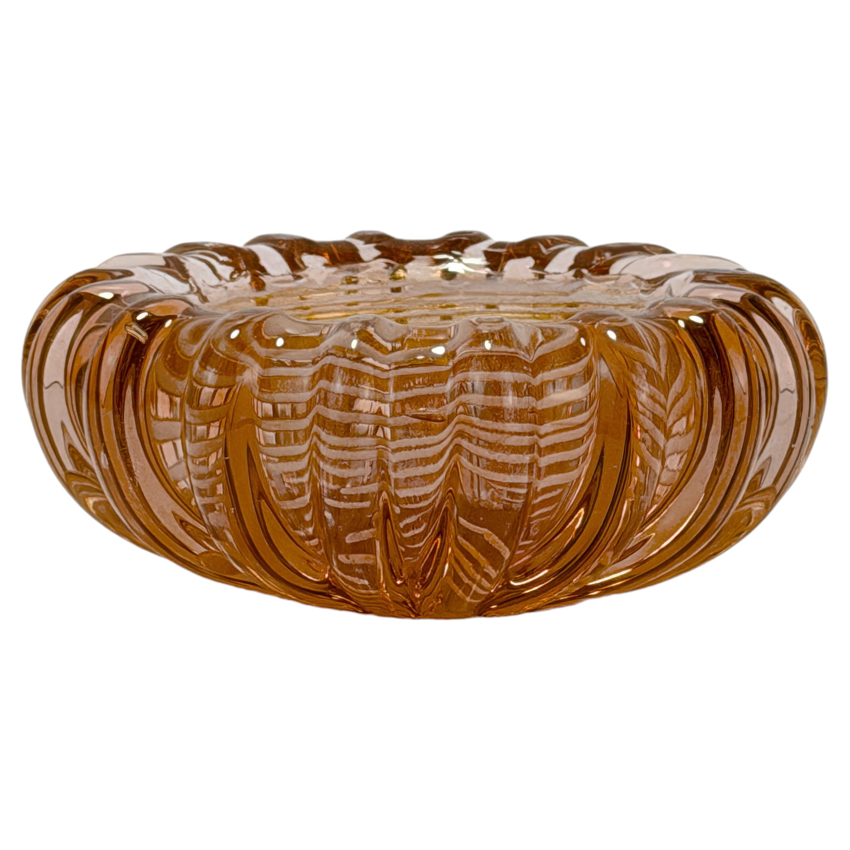 Barovier & Toso Zebrati Murano Glass Bowl, Gold Leaf, Italy 1950s