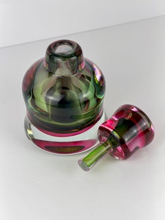 Large Murano Sommerso Perfume Bottle, Pink Green Glass, Formia, 1980s