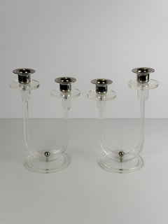 Paire de candélabres Art déco en Lucite et chrome, Angleterre, années 1930