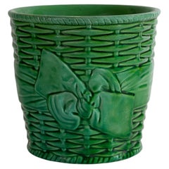 Majolica Basketweave Planter, Mintons, Green Glazed Ceramic, England, 1911