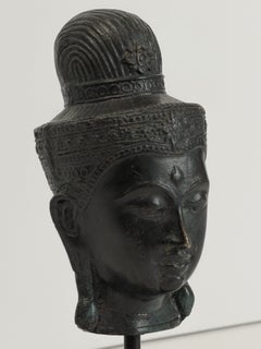 19th Century Bronze Buddha Head, Southeast Asian Sculpture, circa 1850