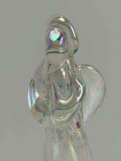 Handcrafted Lead Crystal Angel Figurine, Iridescent Glass, Japan, 1970s
