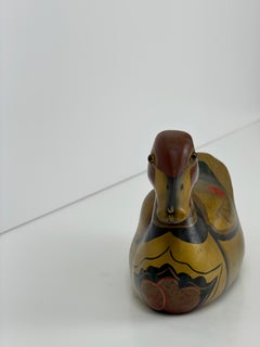 Vintage Chinese Wooden Mandarin Duck Sculpture, Hand-Painted, 1980s