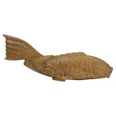 Japanese Keyaki Wood Koi Carp Sculpture, Meiji Period, Late 19th Century