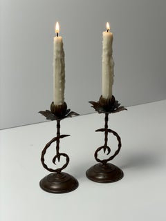 Pair of English Copper Japonisme Candlesticks, Aesthetic Movement, 1880s
