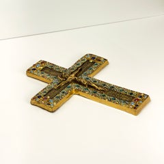 Gilt Ceramic Byzantine Crucifix by Marc Roussel, Vallauris, 1962