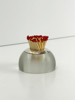 Victorian Ribbed Glass Match Striker with Sterling Silver Collar, 1899