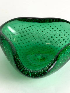 Murano Glass Triangular Green Bullicante Bowl by Seguso, Italy, 1960s