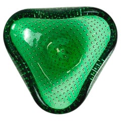 Murano Glass Triangular Green Bullicante Bowl by Seguso, Italy, 1960s