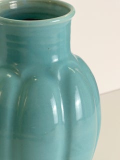 Modernist Ceramic Vase by C.H. Brannam, Sculptural Ribbed Form, Turquoise, 1950s