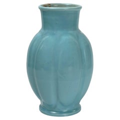 Modernist Ceramic Vase by C.H. Brannam, Sculptural Ribbed Form, Turquoise, 1950s