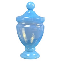 Barattolo da farmacia vintage in vetro di Murano opalino blu con coperchio, anni '70