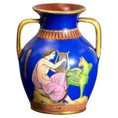 Miniaturvase im griechischen Revival-Stil aus Porzellan, Hill Pottery, kobaltblau, 1863