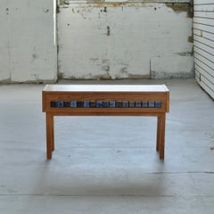 Mid-Century Danish Low Oak & Blue Tile Storage Unit, 1970s
