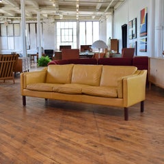 Mid-Century Danish Mustard Yellow Leather 3-Seater Sofa, 1970s