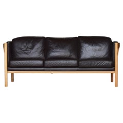 Mid-Century Danish Leather & Beech Sofa, 1970s