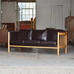 Mid-Century Danish Leather & Beech Sofa, 1970s