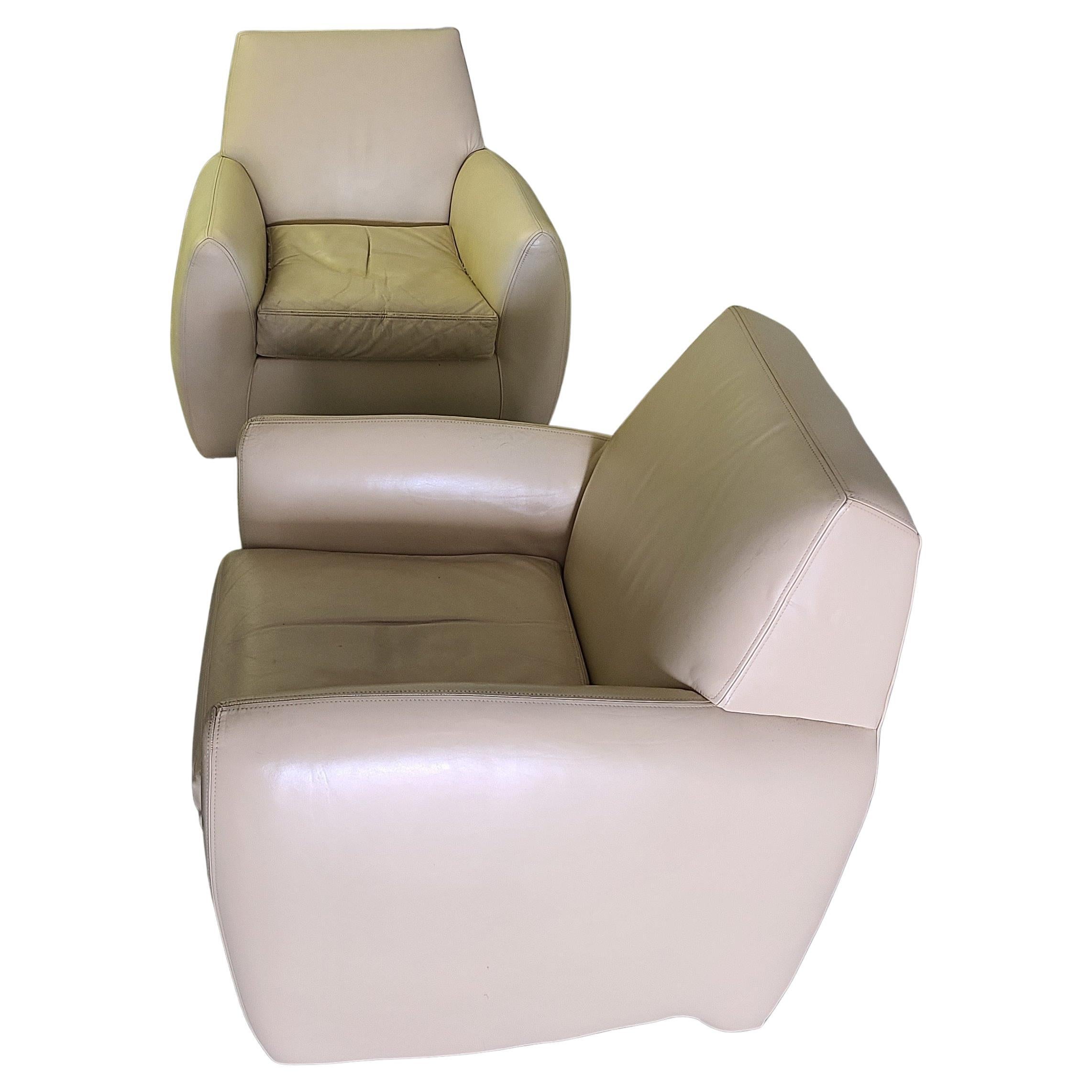 American Pair Leather Lounge Chairs by Dakota Jackson