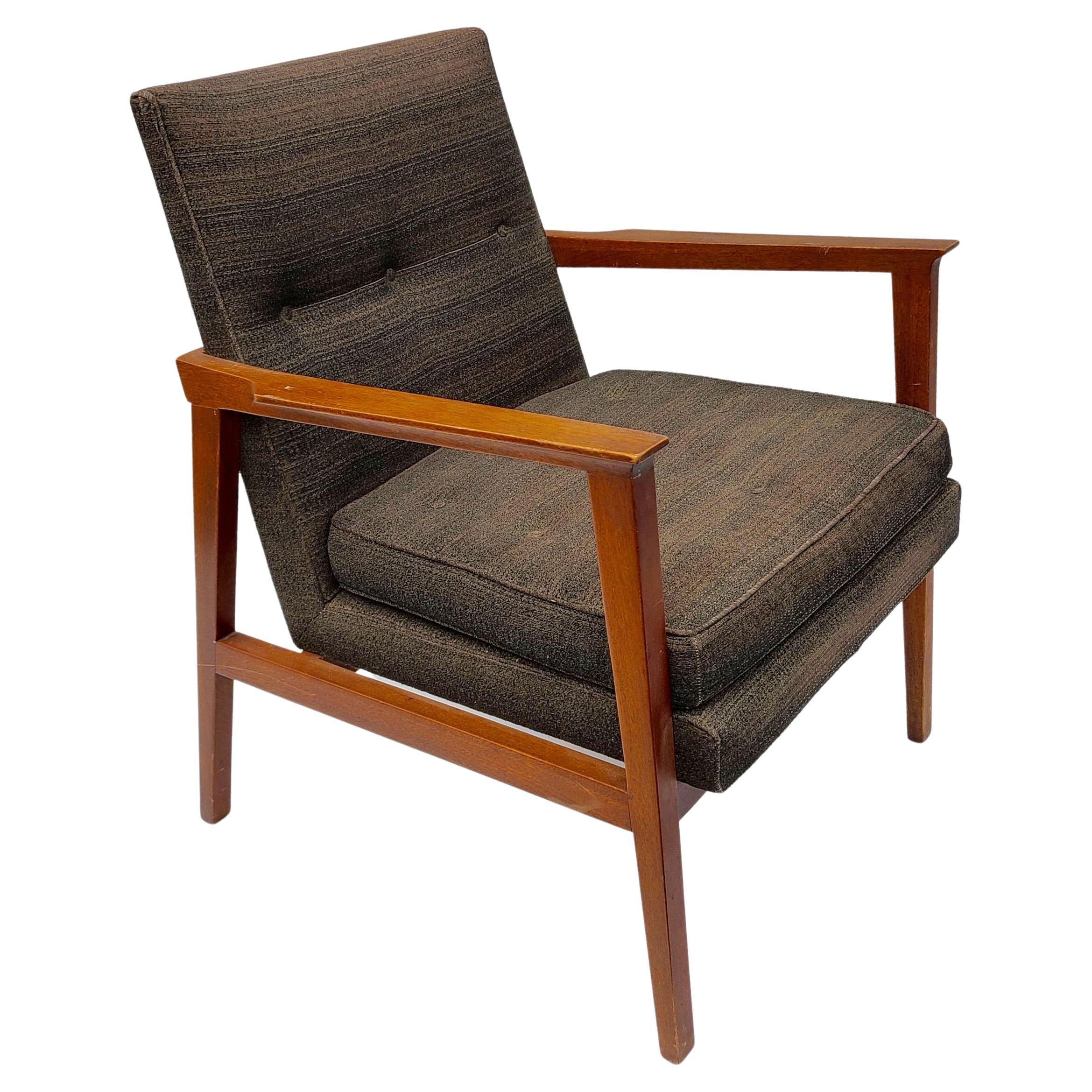 Please message us for a cost effective shipping quote to your location.

Open arm lounge chair designed by Edward Wormley for Dunbar.
Sculpted Walnut Frame. Original Upholstery. Unrestored.