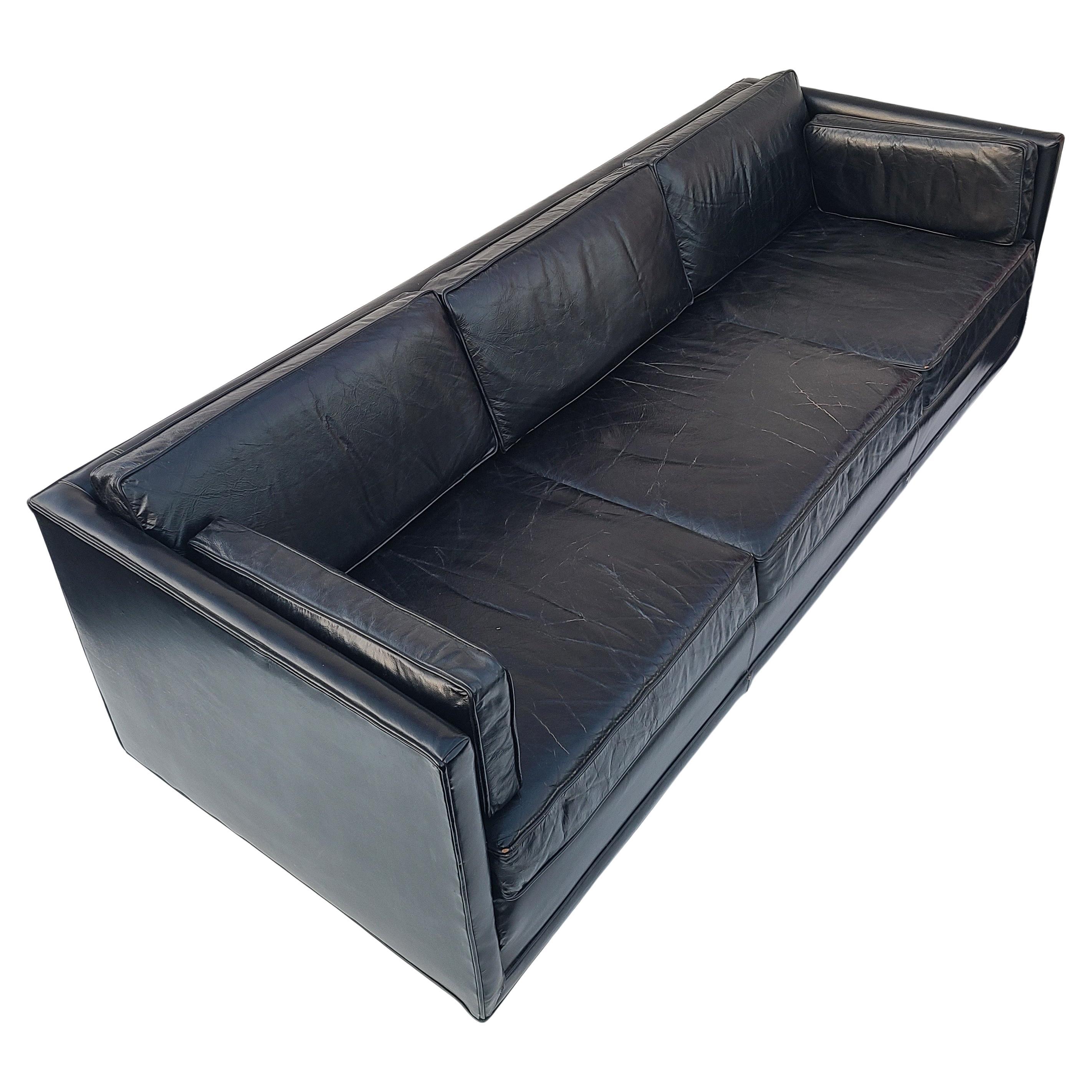 Black Leather Tuxedo Sofa by Charles Pfister for Knoll 2