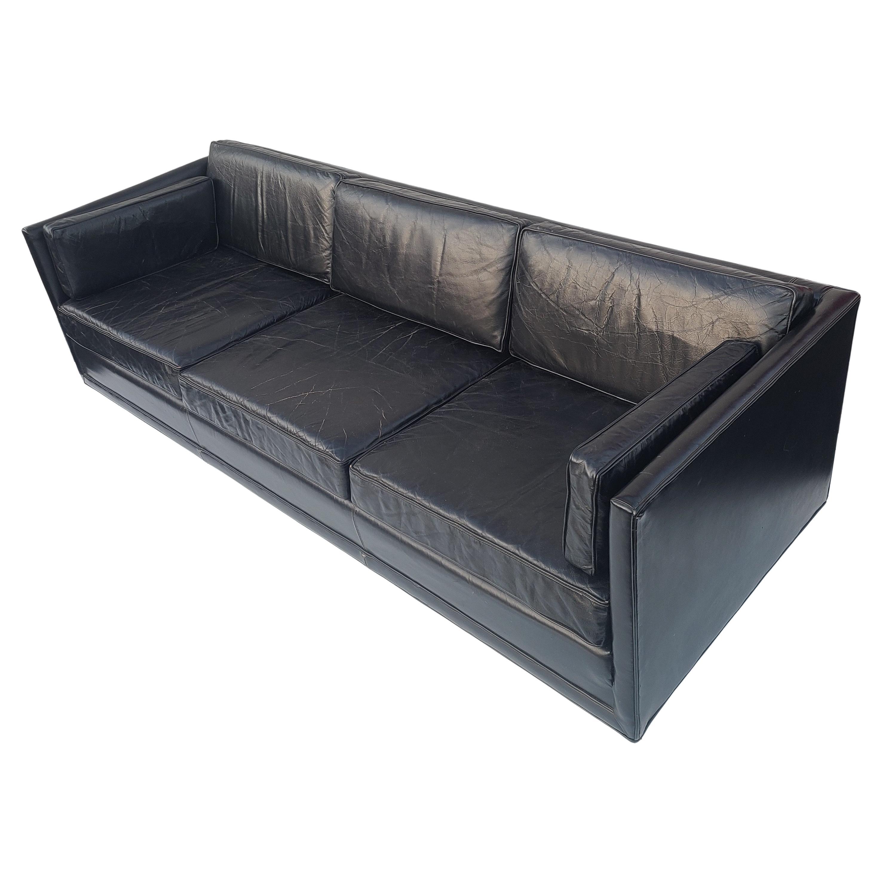 Black Leather Tuxedo Sofa by Charles Pfister for Knoll 3