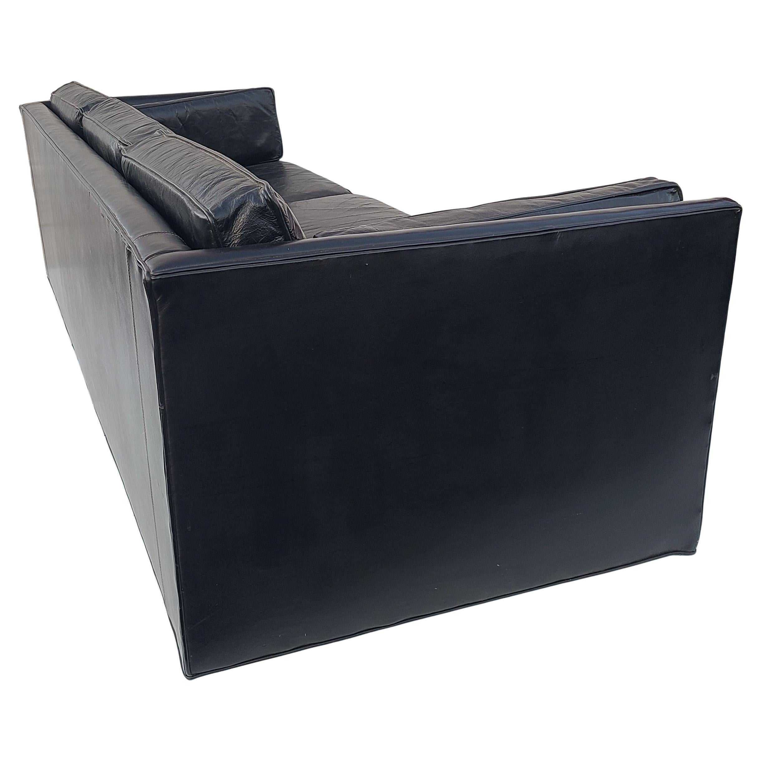 Black Leather Tuxedo Sofa by Charles Pfister for Knoll 6