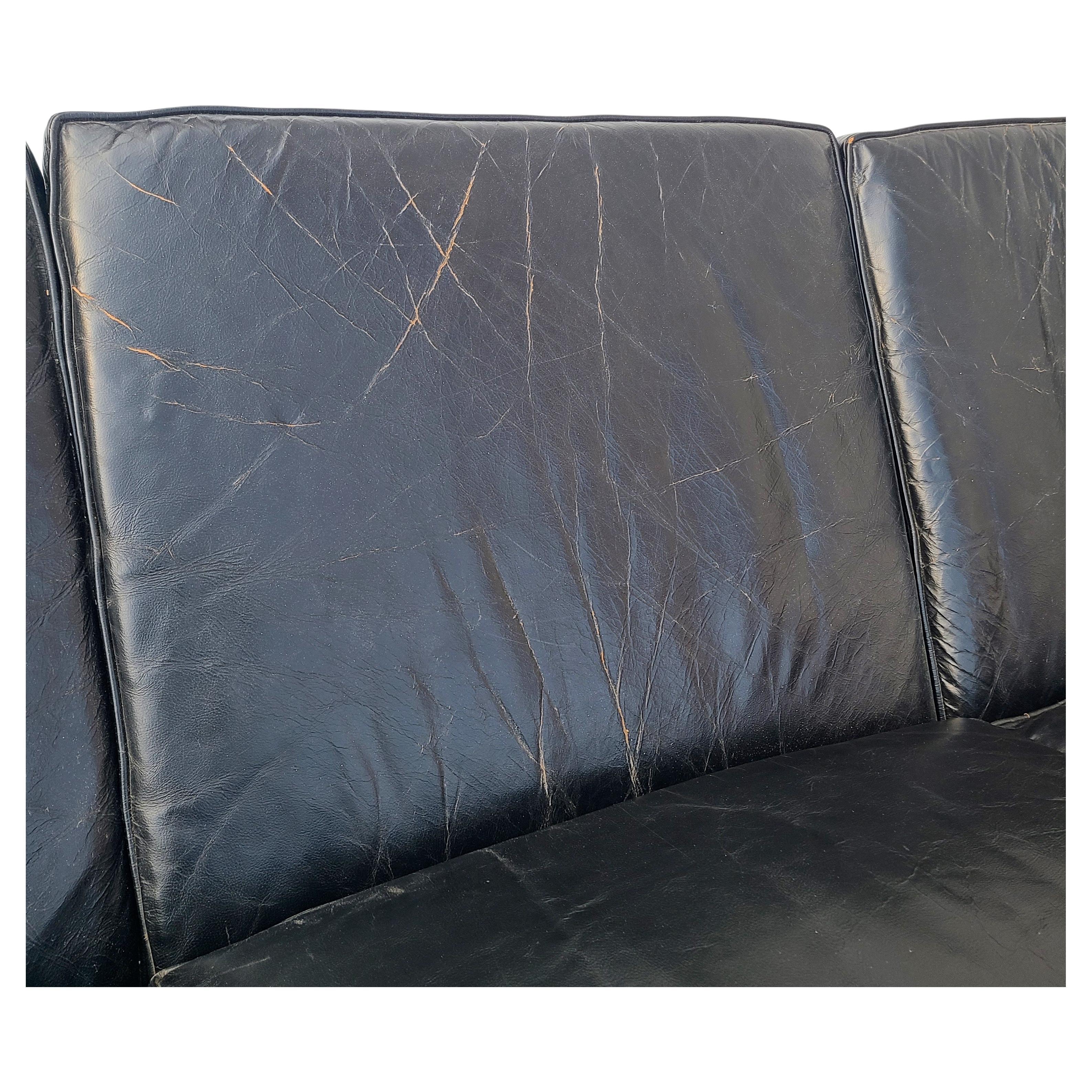 Black Leather Tuxedo Sofa by Charles Pfister for Knoll 1