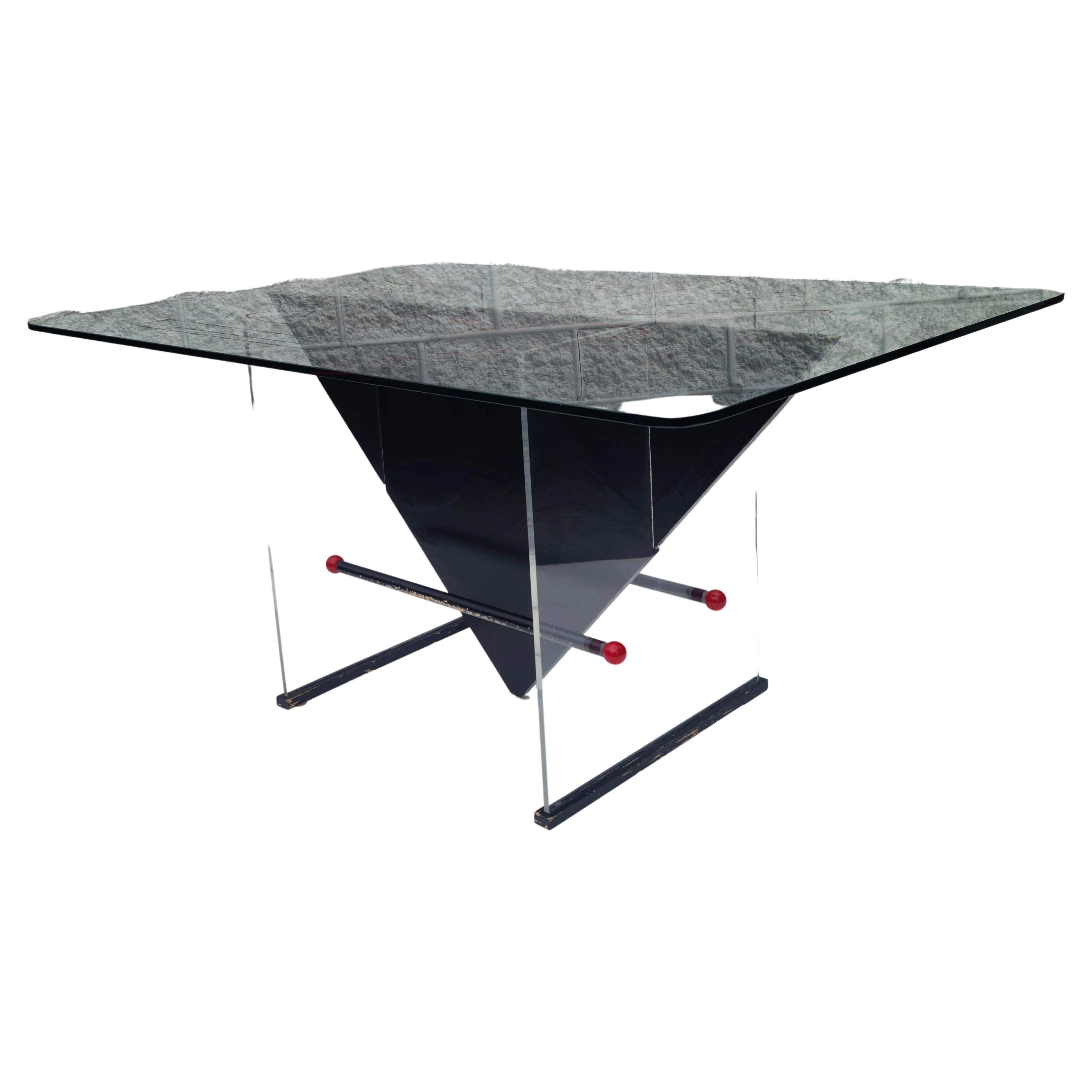 Memphis Style Glass Top Dining Table Lines Planes Points For Sale