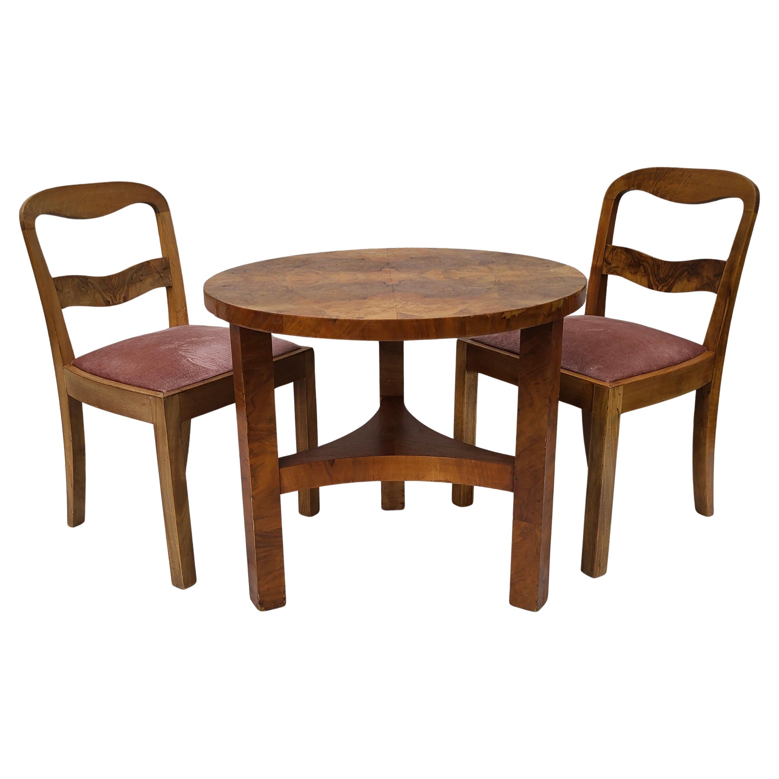 Streamline Deco Burl Dinette Set Pink Mohair For Sale 7