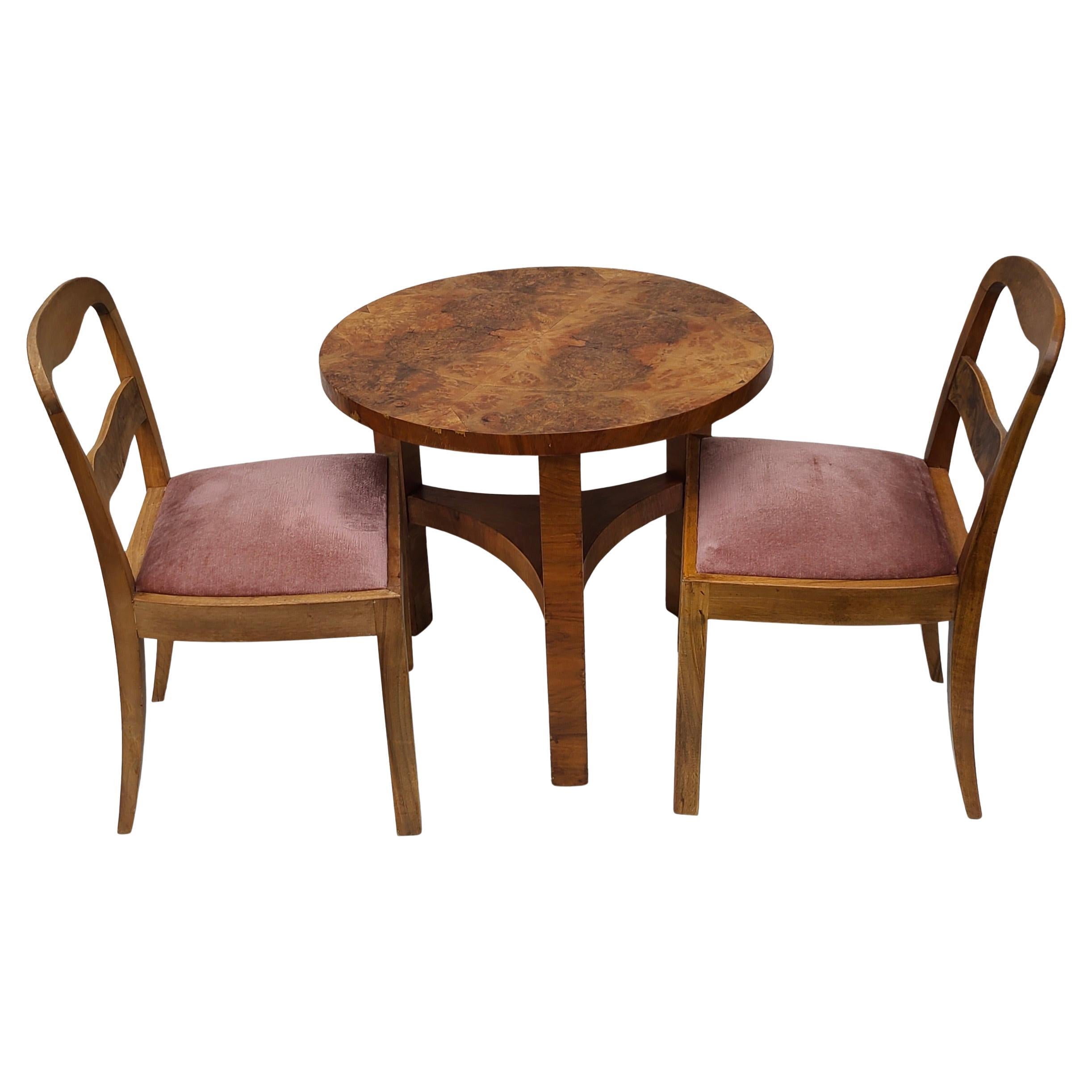 Streamline Deco Burl Dinette Set Pink Mohair For Sale 5